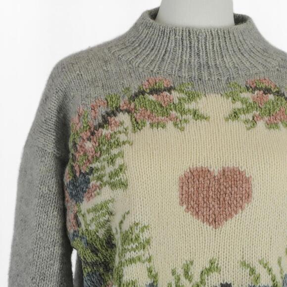 RARE Vintage Michelle Stuart Studio Hand Knit Wool Gray Cozy Sweater M - Picture 2 of 5